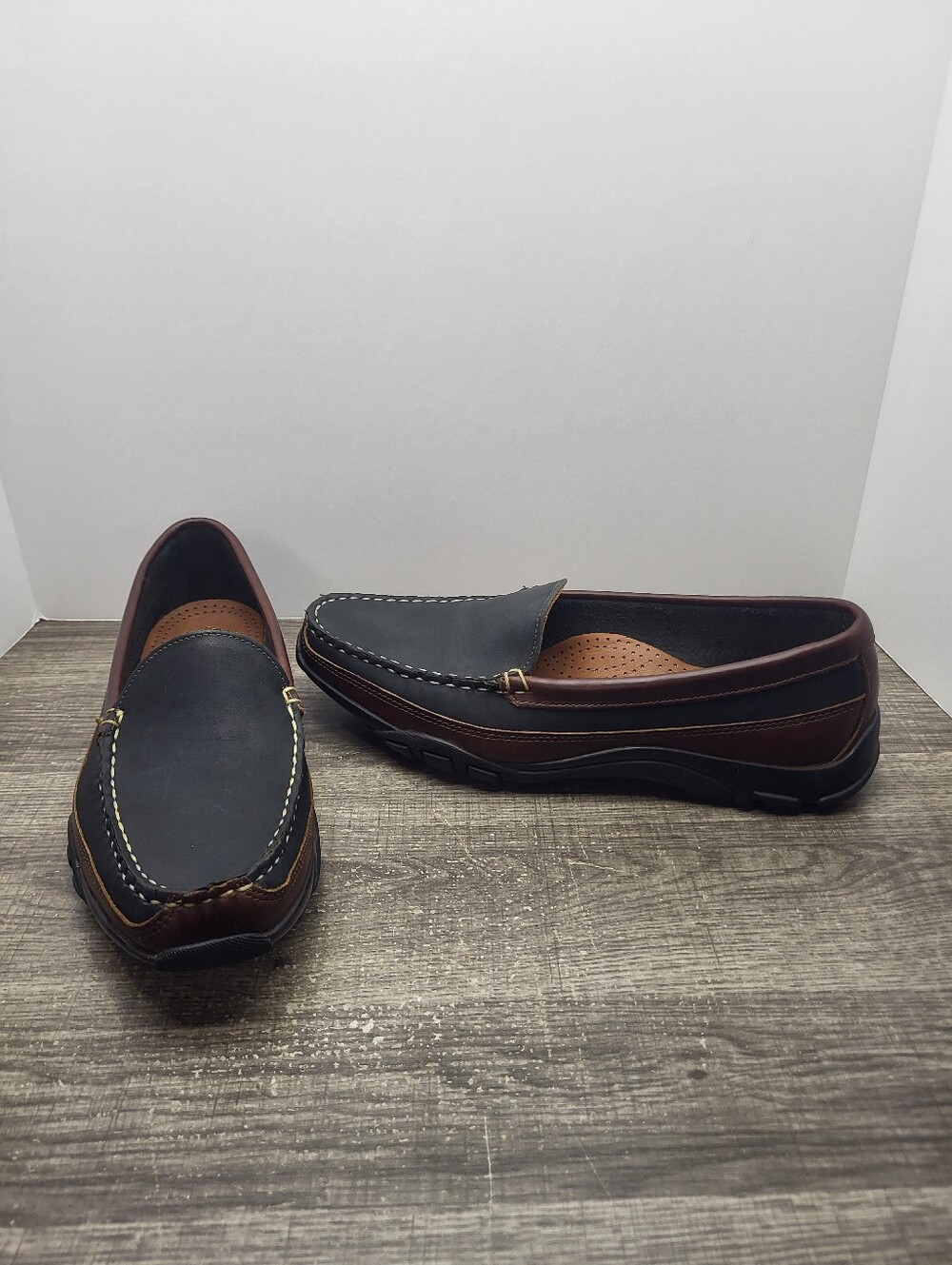 Allen Edmonds Boulder Black Brn Leather Driving Loafers Moccasin Mens Size 8.5 E